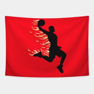 Basketball Player Dunking On Fire Black/Red Tapestry