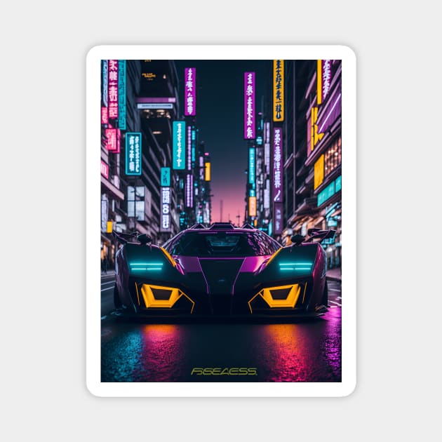 Dark Neon Sports Car in Japanese Neon City Magnet by star trek fanart and more