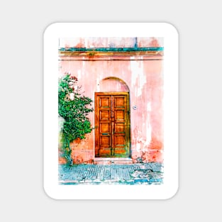 Old Wooden Door Pink Wall Magnet