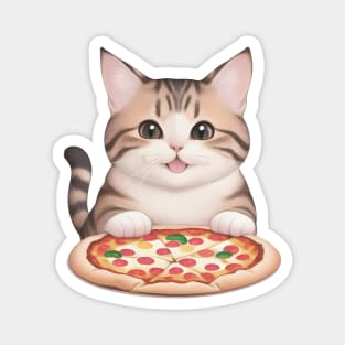 Cute Cat Holding a Pizza Magnet