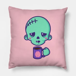 Tired kawaii zombie with brains coffee cup Pillow