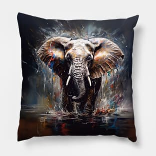 Stunning Elephant in Water Painting Pillow