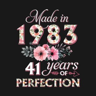 T4511983 Made in 1983 41 Years of Perfection Floral Parttern 41th Birthday for Women T-Shirt