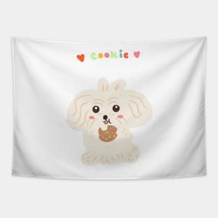 Cute Dog Eating Cookie Tapestry