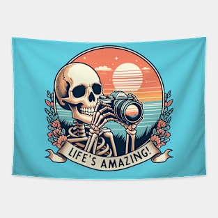 Life’s amazing - Skeleton photographer Tapestry