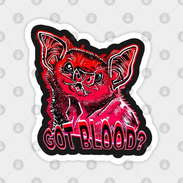 GOT BLOOD? Neon cute Vampire bat face shirt RED 2 Magnet by KO-of-the-self