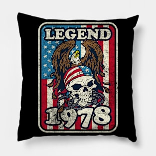 1978 Birthday Legend Bald Eagle Skull USA Flag Pillow