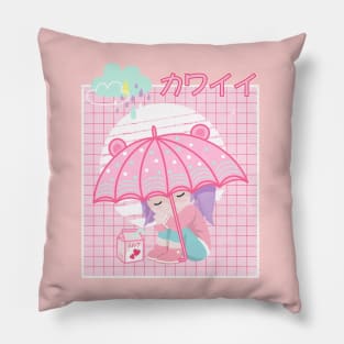 90s Japanese Kawaii Sad Girl Pink Japanese Strawberry Milk Pillow