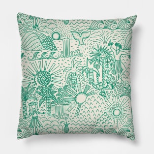 Hawaiian Hula Dancer Toile - Green Pillow