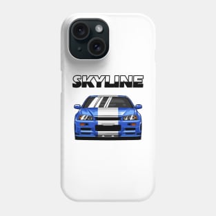 Nissan Skyline r34 GTR White Grey and Blue, JDM Car Phone Case