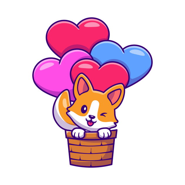 Cute Corgi Dog Flying With Love Balloon Cartoon by Catalyst Labs