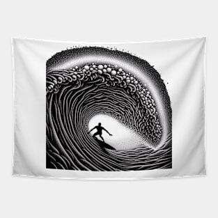 Ride The Wave Black and White Tapestry