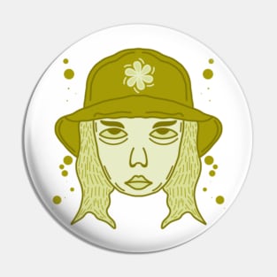 Green Woman with Flower Hat Pin