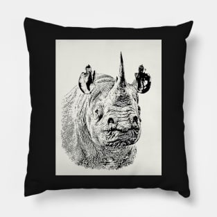 Endangered Black Rhino Portrait | African Wildlife Pillow