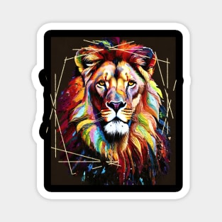 Lion Color Painting (framed in gold scratches) Magnet