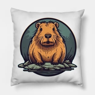 Cute capybara in pong. Cartoon logo illustration Pillow