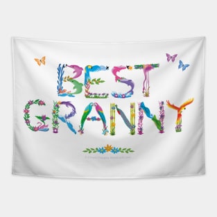 Best Granny - tropical wordart Tapestry