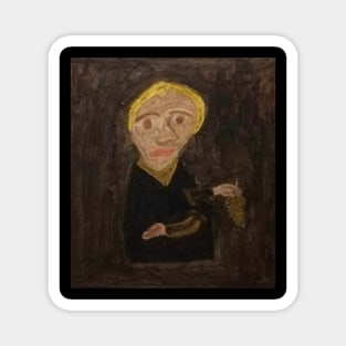 weird funny mature person oil painting Magnet