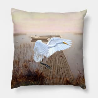 Great White Heron Landing Pillow