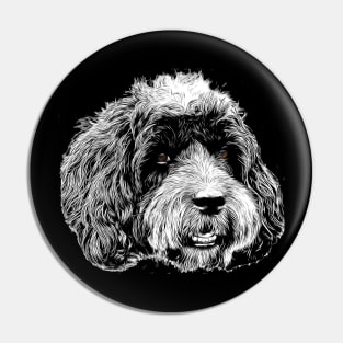 Black and white image of a Cockapoo Pin