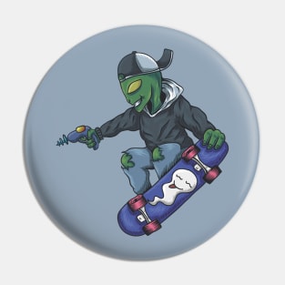 Alien Skateboarder with Ray Gun Pin