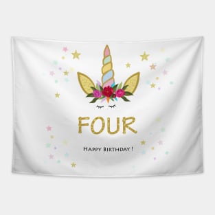 Fourth birthday candle. Four. Unicorn Birthday invitation. Party invitation greeting card Tapestry