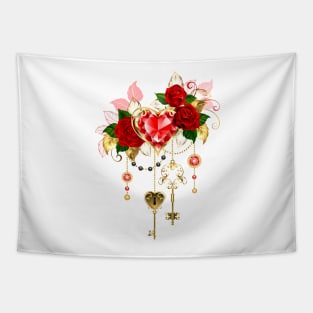 Ruby Heart with Roses Tapestry