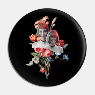 Surreal Female and Floral Collage Art Pin