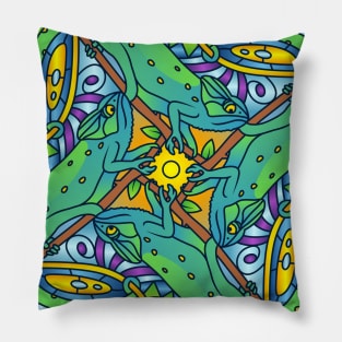 Chameleon Gecko Lizard Mandala Abstract Design Pillow