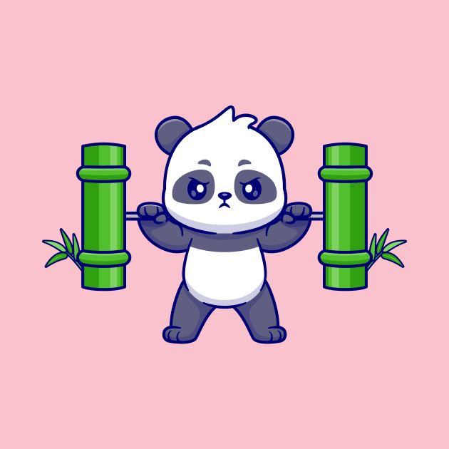 Cute Panda Lifting Bamboo Barbell Cartoon by Catalyst Labs