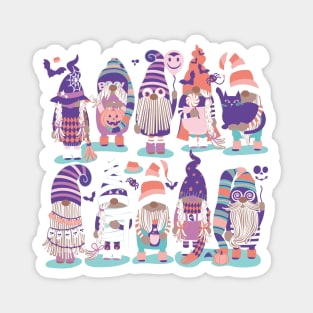 Boo-tiful gnomes // aqua background fun little creatures dressed for halloween in pastel colors lilac pink mint aqua purple salmon Magnet