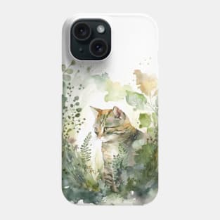 Watercolor Cat in Garden Phone Case