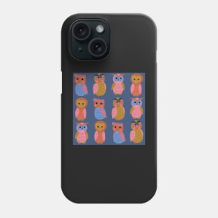 Cute-owls-pink-mauve-mustard-orange-blue-green Phone Case
