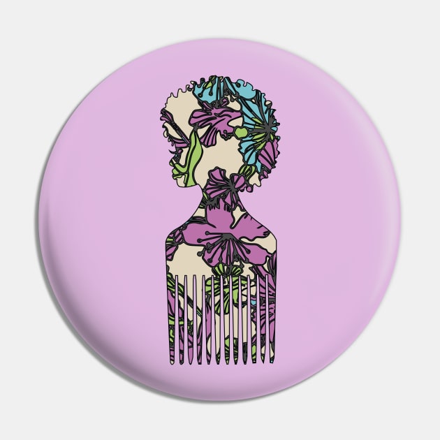 Floral Afro Pick Pin by blackartmattersshop