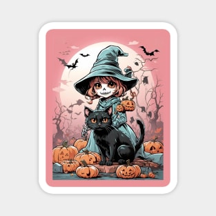 Cute Halloween zombie witch with black cat Magnet