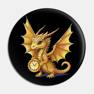 Baby gold dragon with a watch Pin