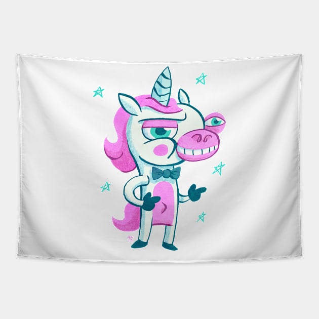 Smug Unicorn Tapestry by washburnillustration