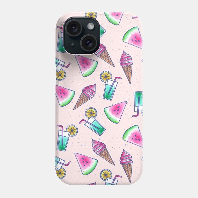 Summer Watermelon and Lemon Drink Watercolor Phone Case by Farissa