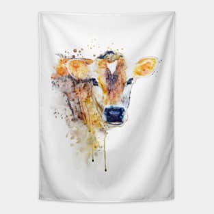 Watercolor Cow Head Tapestry