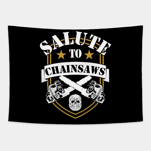 Carpenter Lumberjack salute to chainsaws Tapestry by Kingluigi