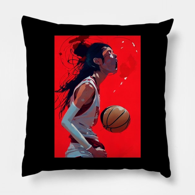 Painting Woman Dribbling Basketball Pillow by DorothyMayerz Base