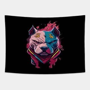 pitbull dog vintage style graphics designs Tapestry