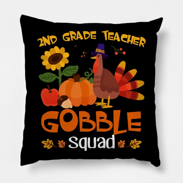 2nd Grade Teacher Gobble Squad Thanksgiving Turkey Funny Pillow by melitasessin