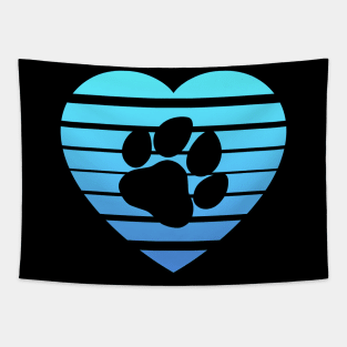 Dog Paw Heart Valentine - Light Blue Gradient Tapestry