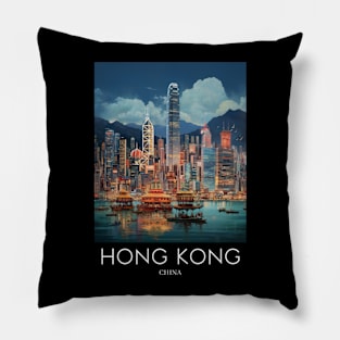 A Pop Art Travel Print of Hong Kong - China Pillow