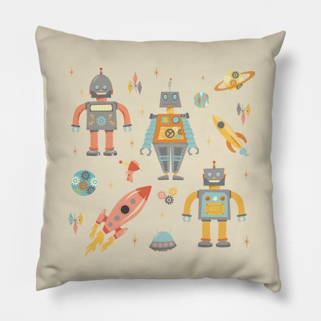 Vintage Inspired  Robots in Space Pillow by latheandquill