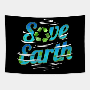 Save Earth With Recycle Logo And Clouds For Earth Day Tapestry