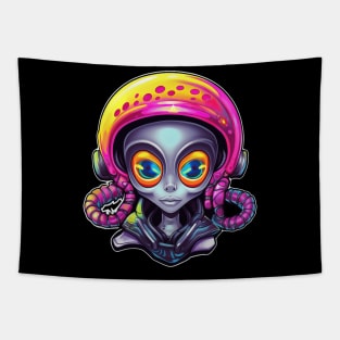 Grey Alien Rider With Helmet Gear Tapestry