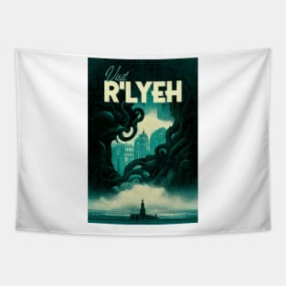 Visit R'Lyeh. Vintage Lovecraftian Travel Poster Tapestry