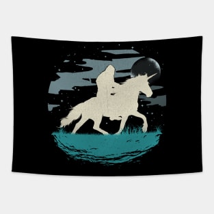 Retro Bigfoot Riding Unicorn Tapestry